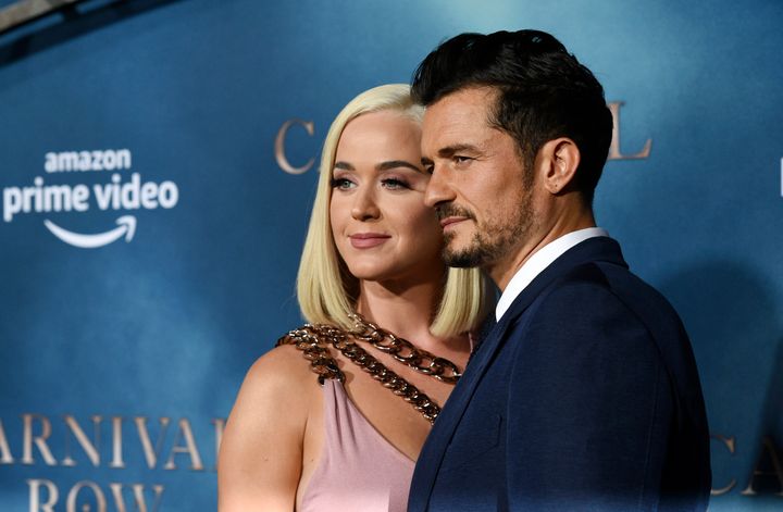 Orlando Bloom, right, a cast member in the Amazon Prime Video series "Carnival Row," poses with his girlfriend, singer Katy Perry, at the premiere of the series at the TCL Chinese Theatre, Wednesday, Aug. 21, 2019, in Los Angeles. (Photo by Chris Pizzello/Invision/AP)