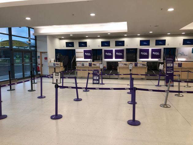 Unmanned check-in desks at Belfast Airport as Flybe, Europe's biggest regional airline, has collapsed into administration.