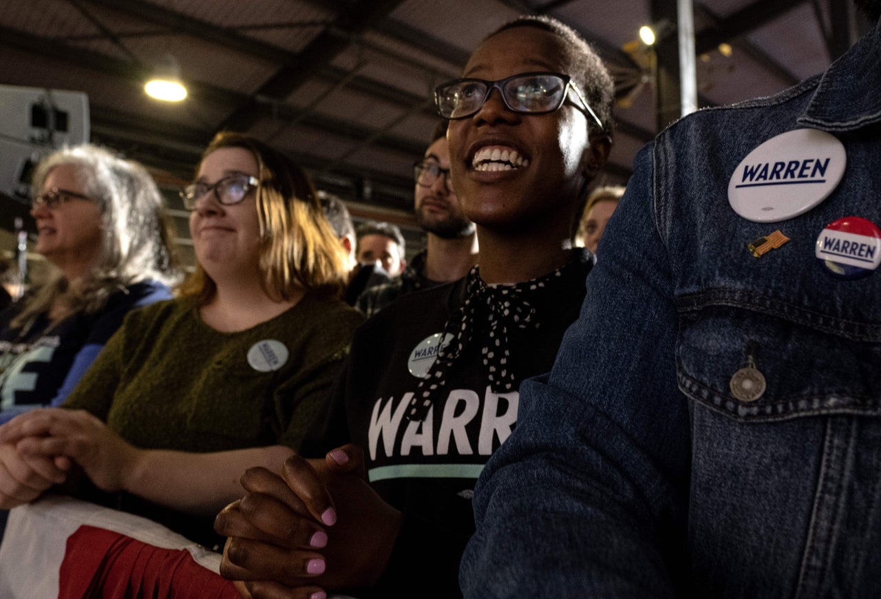 Supporters of Democratic Presidential hopeful Massachusetts Senator Elizabeth Warren attend a rally March 3, 2020 in Detroit, Michigan.