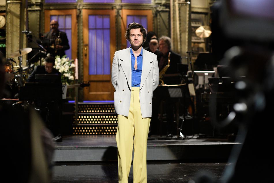 Harry Styles hosting "Saturday Night Live" in New York City on Nov. 16, 2019.&nbsp;