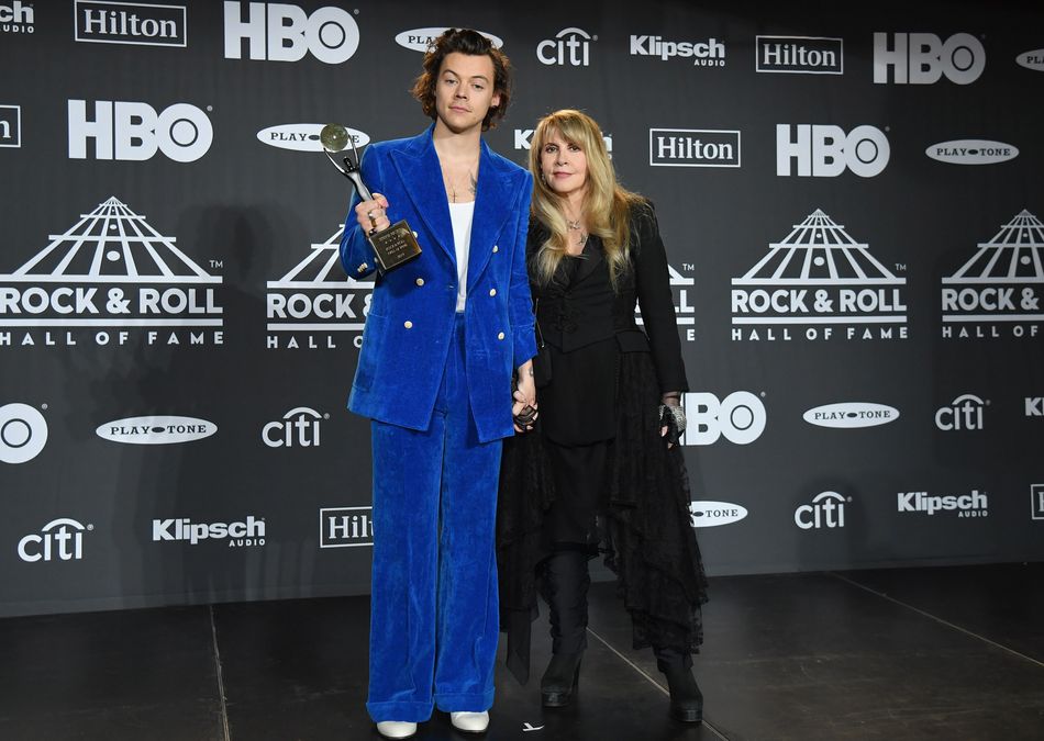 Harry Styles and Stevie Nicks at the 2019 Rock &amp; Roll Hall of Fame induction ceremony in New York City on March 29, 2019.&nbsp;