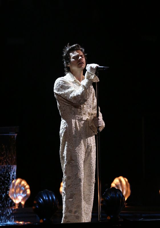 Harry Styles performs at The Brit Awards in London on Feb. 18.