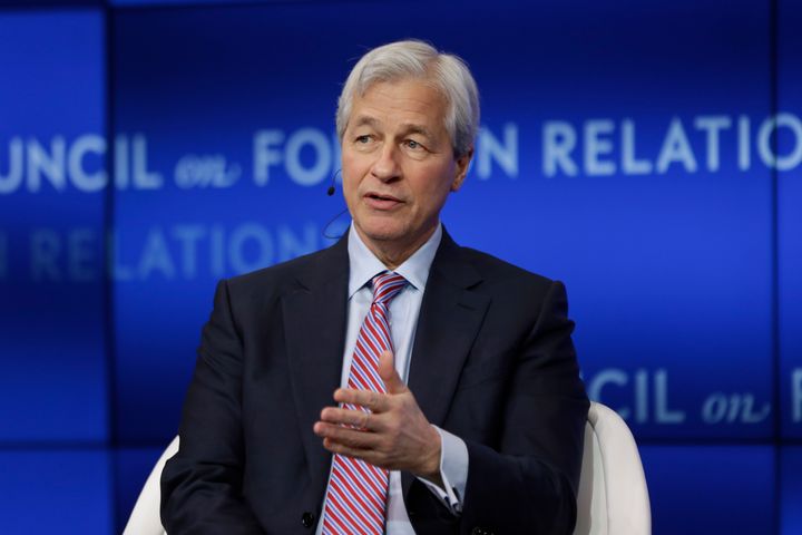 Jamie Dimon, the chairman and CEO of JPMorgan Chase, speaks at the Council on Foreign Relations Thursday on April 4, 2019.