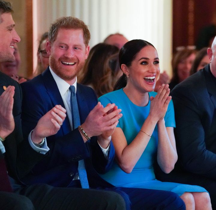 The Duke and Duchess of Sussex cheer on a wedding proposal as they attend the annual Endeavour Fund Awards at Mansion House on March 5 in London.