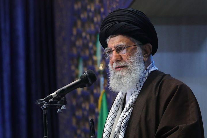 Iranian Supreme Leader Ayatollah Ali Khamenei at his first Friday sermon after eight years in the Imam Khomeini Musalla, in Tehran, Iran on January 17, 2020.