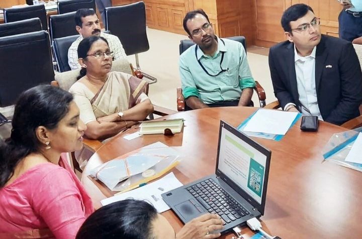 Kerala health minister KK Shailaja (second from left) holds a meeting with officials to discuss ways of tackling coronavirus.