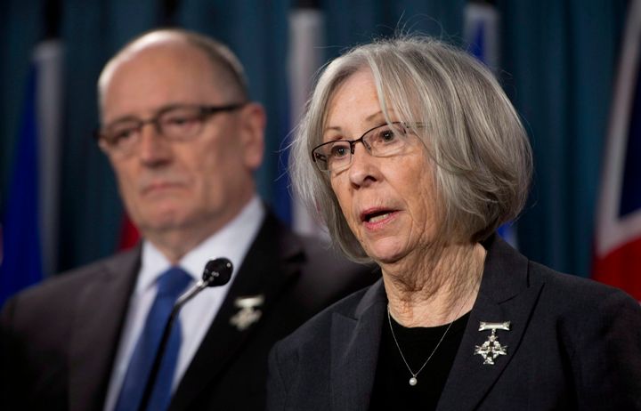 Sheila Fynes and her husband Shaun Fynes attend a news conference in Ottawa on March 10, 2015 in Ottawa.