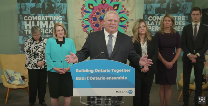 Ontario Premier Doug Ford speaks to reporters in St. Catharines, Ont. on March 6, 2020.