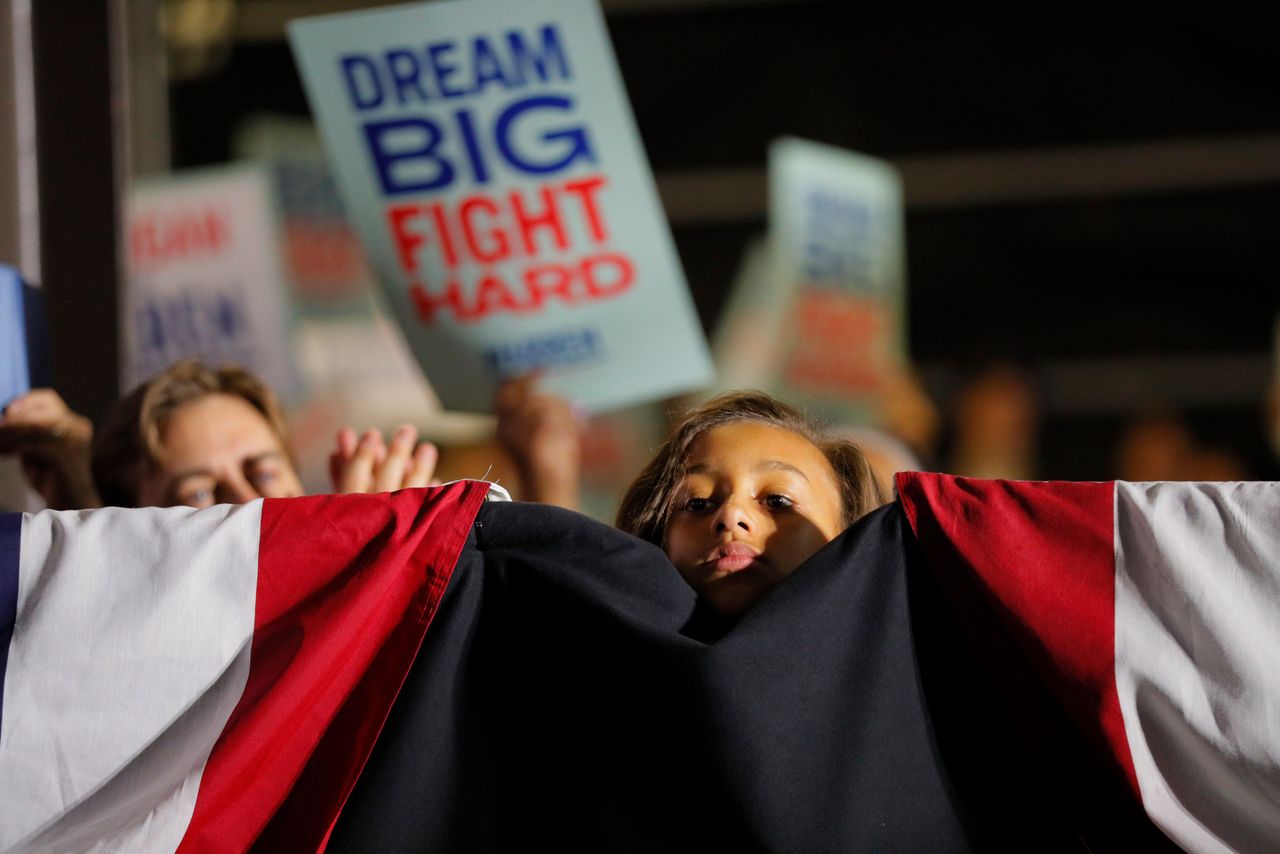 A young supporter at the final event of Elizabeth Warren’s campaign, in Detroit on Super Tuesday.