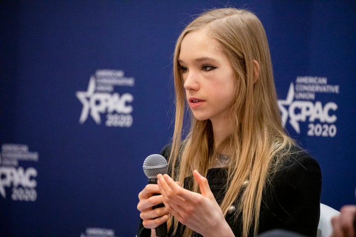 Naomi Seibt, a 19-year-old climate change skeptic and self-proclaimed climate realist, speaks during a workshop last week at the Conservative Political Action Conference 2020.