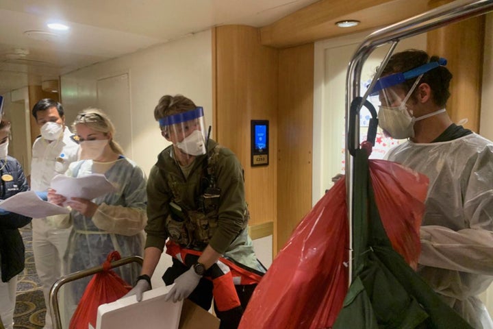 In this Thursday, March 5, 2020, photo, released by the California National Guard, Guardian Angels, a group of medical person