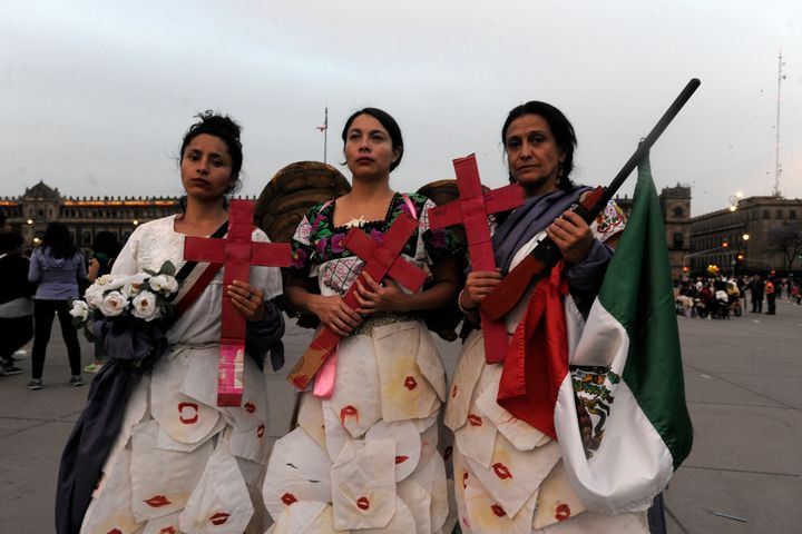 Women participate in a demonstration on International Women's Day on March 8, in Mexico City