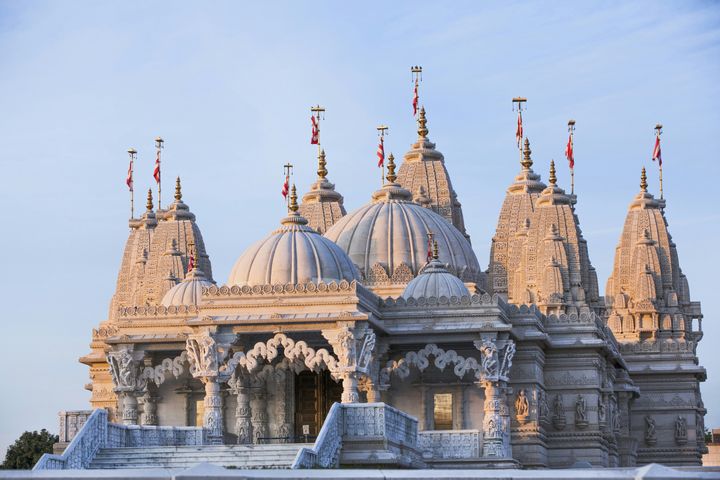 Exterior Of Neasden Temple, which has cancelled events amid the coronavirus outbreak. 