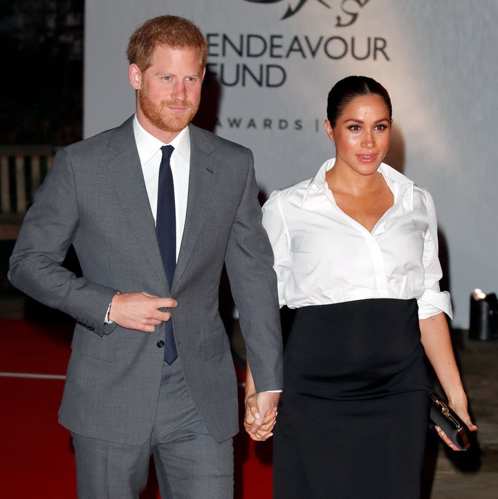 Markle wore a Givenchy-made custom maternity version of the look on Feb. 7, 2019, in London.