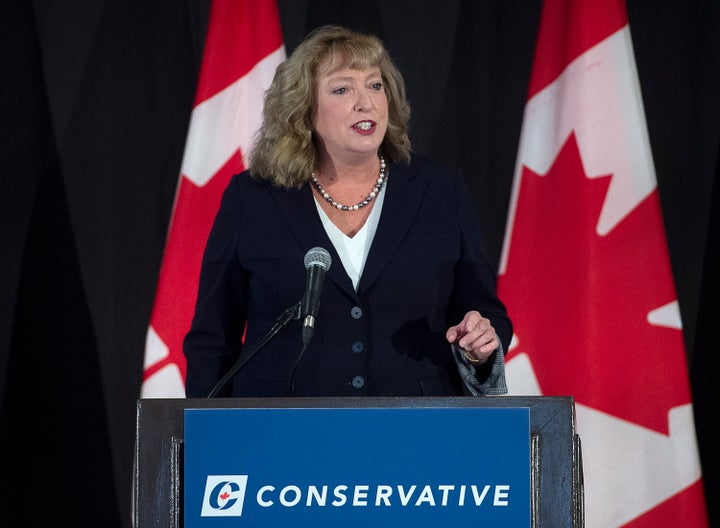 Marilyn Gladu addresses the crowd at a federal Conservative leadership forum during the annual general meeting of the Nova Scotia Progressive Conservative party in Halifax on Feb. 8, 2020. 