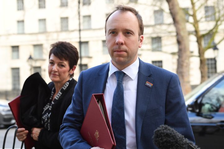 Health Secretary Matt Hancock arriving at the Cabinet Office in London, ahead of a meeting of the Government's emergency committee Cobra to discuss coronavirus.