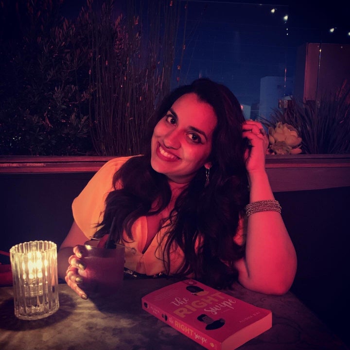 Author Alisha Rai on a casual date with her last book, "The Right Swipe."