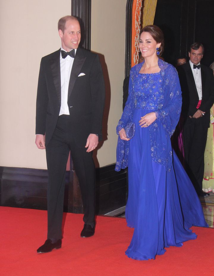 The Duke and Duchess of Cambridge pictured during a Bollywood-inspired charity gala dinner at Taj Palace Hotel in April 2016 in Mumbai, India.