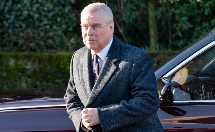 Prince Andrew attends church at St Mary the Virgin at Hillington in Sandringham on Jan. 19 in King's Lynn, England.