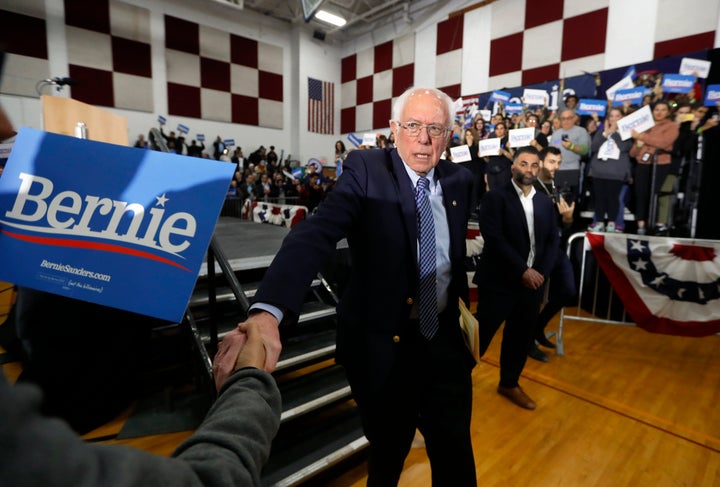 The coronavirus outbreak notwithstanding, Sanders shook hands with a supporter after a campaign rally in Dearborn, Michigan,