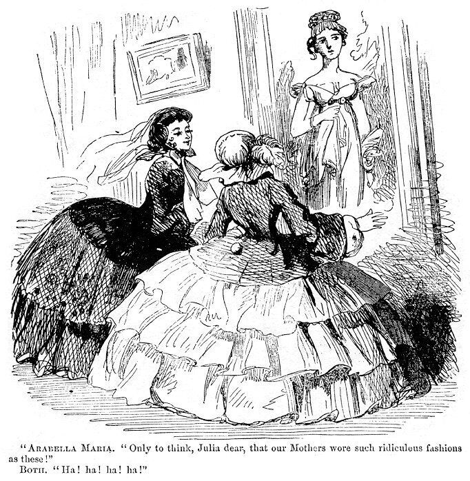1800's and the en:1850s in fashion | Victorian fashions of the time : Two girls or young women of 1857 (wearing full crinolines) are ... 