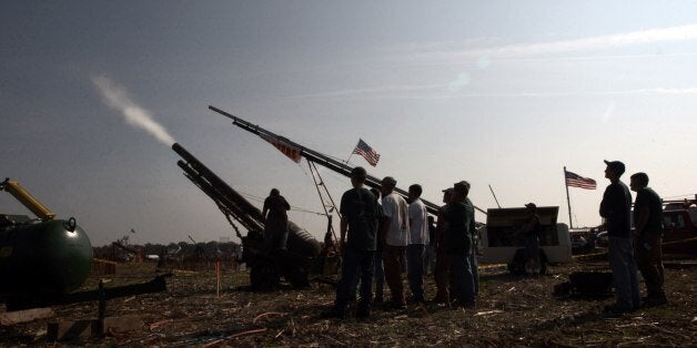 MILLSBORO, DE - NOVEMBER 2: The World Championship Punkin' Chunkin' contest is held November 2, 2003 outside of Millsboro, Delaware. The event has 10 categories, with the longest distance being shot by the 2nd Amendment team, with a distance of 4434.28 feet in the Adult Air Cannon category. (Photo by David S. Holloway/Getty Images)