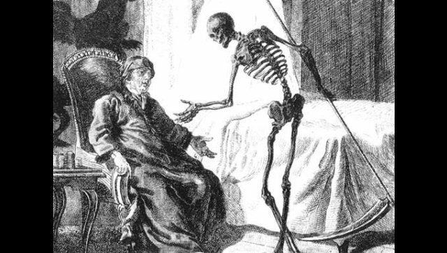 Death as a skeleton carrying a scythe From en:wikipedia: http://en. wikipedia. org/wiki/Image:Mort. jpg http://en. wikiped