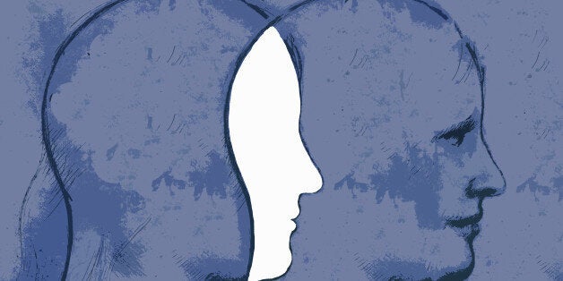 Overlapping profiles of man's head