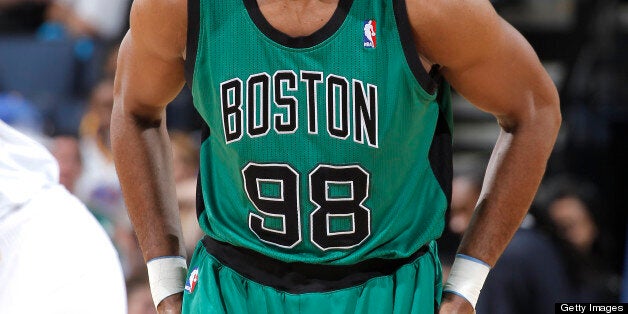 OAKLAND, CA - DECEMBER 29: Jason Collins #98 of the Boston Celtics in a game against the Golden State Warriors on December 29, 2012 at Oracle Arena in Oakland, California. NOTE TO USER: User expressly acknowledges and agrees that, by downloading and or using this photograph, user is consenting to the terms and conditions of Getty Images License Agreement. Mandatory Copyright Notice: Copyright 2012 NBAE (Photo by Rocky Widner/NBAE via Getty Images)