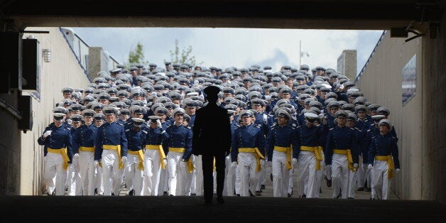 DENVER, CO. - MAY 29: Cadets arrive for the Graduating Class March-on at the start of the United States Air Force Academy graduation ceremony at Falcon Stadium in Colorado Springs, CO May 29, 2013. Secretary of the Air Force, Mr. Michael B. Donley presented diplomas to the, over 1000, newly commissioned Second Lieutenants. (Photo By Craig F. Walker/The Denver Post via Getty Images)