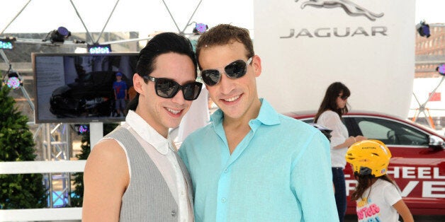 NEW YORK, NY - AUGUST 17: Two time Olympian and World Bronze medalist figure skater Johnny Weir and husband Victor Voronov attend the Jaguar Chill NY event on August 17, 2012 in New York City. (Photo by Craig Barritt/Getty Images for Jaguar)