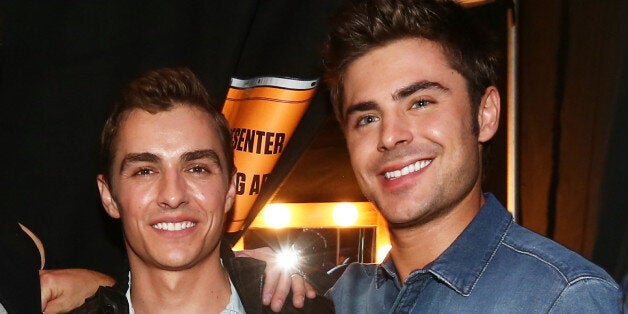 LOS ANGELES, CA - APRIL 13: (L-R) Actors Seth Rogen, Dave Franco and Zac Efron attend the 2014 MTV Movie Awards at Nokia Theatre L.A. Live on April 13, 2014 in Los Angeles, California. (Photo by Christopher Polk/Getty Images)