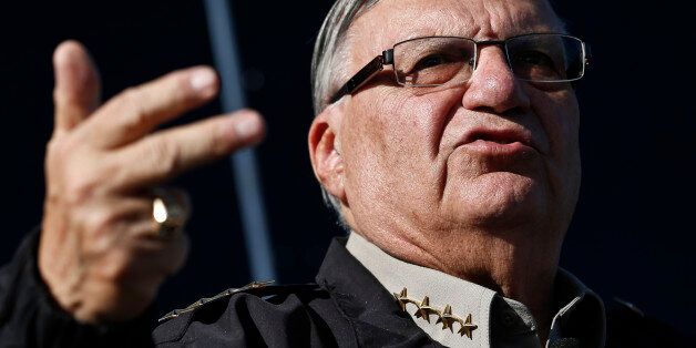 FILE - In this Jan. 9, 2013 file photo, Maricopa County, Ariz., Sheriff Joe Arpaio speaks in Phoenix. A gadfly attorney and a county sheriff from Arizona want to halt President Barack Obamaâs immigration program in the first courtroom battle over the initiative designed to spare nearly 5 million people from deportation. On Monday, lawyer Larry Klayman will try to persuade a judge nominated by Barack Obama that the immigration system, contrary to what the president says, isnât really broken. Klayman says the president has violated the Constitution by doing an end run around Congress and that drastic changes in immigration programs should be stopped. (AP Photo/Ross D. Franklin, File)