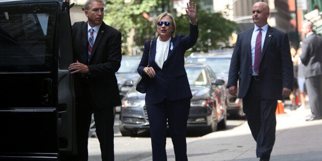 MANHATTAN, NY - SEPTEMBER 11: U.S. Presidential Candidate Hillary Clinton exits her daughter Chelsea Clinton's apartment at 21 E. 26th St. after attending an anniversary event at the World Trade Center 9/11 Memorial in Manhattan, NY, on September 11, 2016, the 15th anniversary of the terrorist attacks that destroyed the twin World Trade Center towers in 2001. (Photo by Yana Paskova/For The Washington Post via Getty Images)