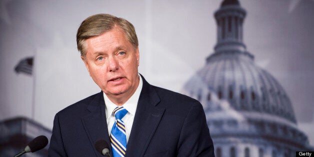 UNITED STATES - APRIL 22: Sen. Lindsey Graham, R-S.C., holds a news conference on Monday, April 22, 2013, to discuss the Boston bombing suspect not being treated as an enemy combatant. (Photo By Bill Clark/CQ Roll Call)