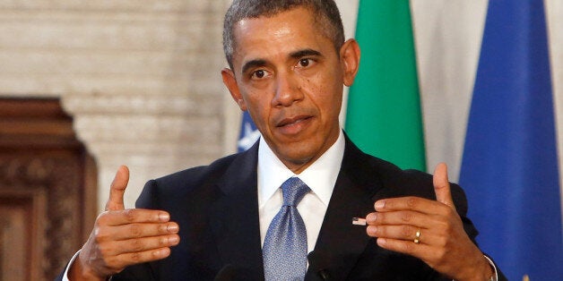 ROME, ITALY - MARCH 27: U.S. President Barack Obama speaks during a joint press conference with Italian Premier Matteo Renzi at Villa Madama on March 27, 2014 in Rome, Italy. The visit to Italy by President Obama is part of a series of institutional meetings in Europe, which began in The Hague on March 24, with a summit on nuclear security. (Photo by Elisabetta Villa/Getty Images)