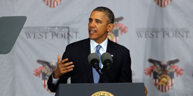 WEST POINT, NY - MAY 28: U.S. President Barack Obama gives the commencement address at the graduation ceremony at the U.S. Military Academy at West Point on May 28, 2014 in West Point, New York. In a highly anticipated speech on foreign policy, the President provided details on his plans for winding down America's military commitment in Afghanistan. Over 1,000 cadets are expected to graduate from the class of 2014 and will be commissioned as second lieutenants in the U.S. Army. (Photo by Spencer Platt/Getty Images)