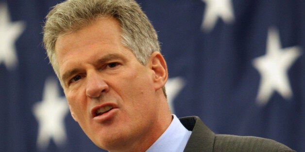 Former Massachusetts Senator Scott Brown speaks at the Republican Leadership Conference where he announced his plans to form an exploratory committee to enter New Hampshire's U.S. Senate race against Democratic Sen. Jeanne Shaheen,, Friday, March 14, 2014 in Nashua, N.H. (AP Photo/Jim Cole)