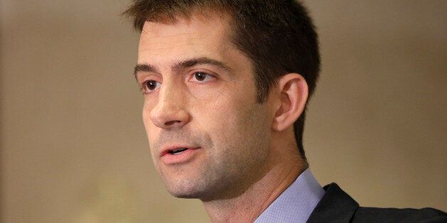In this photo taken April 22, 2014, Republican Congressman Tom Cotton speaks at a candidate forum in North Little Rock, Ark. Cotton is challenging Democrat U.S. Sen. Mark Pryor in the November election. (AP Photo/Danny Johnston)