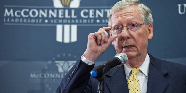 UNITED STATES - NOVEMBER 5: Incoming Senate Majority Leader Mitch McConnell, R-Ky., conducts a news conference at the Elaine L. Chao Auditorium in the University of Louisville's McConnell Center, November 5, 2014, the day after Republican's took control of the Senate. (Photo By Tom Williams/CQ Roll Call)