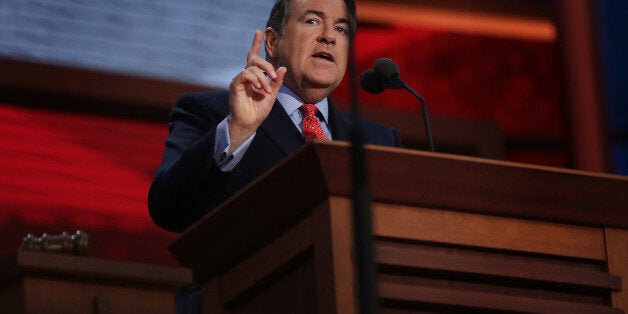 Mike Huckabee, former governor of Arkansas, speaks at the Republican National Convention (RNC) in Tampa, Florida, U.S., on Wednesday, Aug. 29, 2012. Representative Paul Ryan takes the stage tonight to address the RNC with a dual mission: to provide a spark, along with his big ideas about cutting the budget, to energize the party's base. Photographer: Scott Eells/Bloomberg via Getty Images 