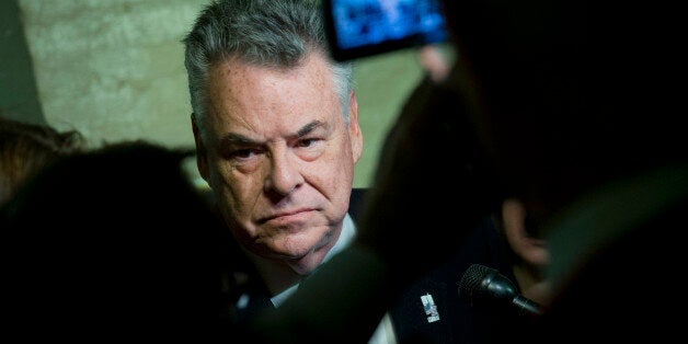 Representative Peter King, a Republican from New York, speaks to reporters after a House Republican Conference meeting at the U.S. Capitol Building in Washington, D.C., U.S., on on Wednesday, Dec. 10, 2014. Congress will vote this week on a $1.1 trillion spending plan that would avert a U.S. government shutdown as Democrats agreed to roll back rules affecting banks, clean water and rest for truckers. Photographer: Andrew Harrer/Bloomberg via Getty Images 