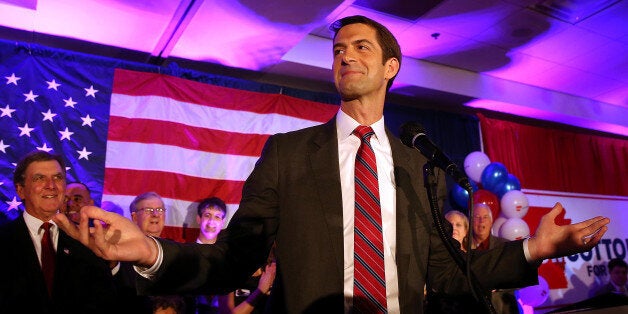 NORTH LITTLE ROCK, AR - NOVEMBER 04: U.S. Rep. Tom Cotton (R-AR) and republican U.S. Senate elect in Arkansas speaks to supporters during an election night gathering on November 4, 2014 in North Little Rock, Arkansas. Cotton defeated two-term incumbent democrat U.S. Sen. Mark Pryor (D-AR). (Photo by Justin Sullivan/Getty Images)