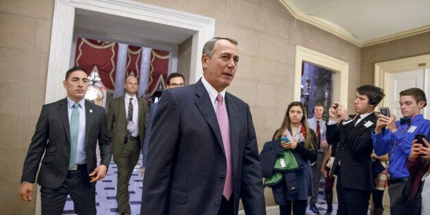 House Speaker John Boehner of Ohio returns to his office on Capitol Hill in Washington, Tuesday, March 3, 2015, as the House votes on funding for the Homeland Security Department without provisions attached to counter President Barack Obama's executive actions on immigration. Despite holding the majority in the Senate and the House, Republicans were unable to overcome united opposition from Senate Democrats to the GOP strategy of trying to overturn Obama's immigration plan by linking them to funding for Homeland. They also suffered embarrassing internal divisions that left the country within hours of a partial agency shutdown last week. (AP Photo/J. Scott Applewhite)