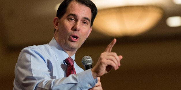 CHARLESTON, SC - MARCH 20: Wisconsin Governor and potential Republican presidential candidate Scott Walker speaks to supporters during GOP lunch event on March 20, 2015 in Charleston, South Carolina. Walker made his first trip to South Carolina on Thursday and is planning to meet with Republican governor, Nikki Haley. South Carolina hosts the first primary in the south. (Photo by Richard Ellis/Getty Images)