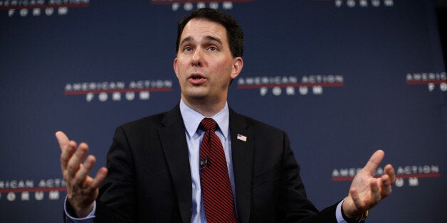 WASHINGTON, DC - JANUARY 30: Wisconsin Governor Scott Walker speaks at the American Action Forum January 30, 2015 in Washington, DC. Earlier in the week Walker announced the formation of 'Our American Revival', a new committee designed to explore the option of a presidential bid in 2016. (Photo by Win McNamee/Getty Images)