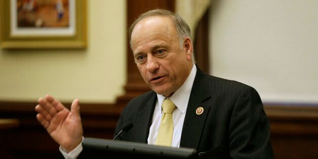 U.S. Rep. Steve King speaks during a hearing to criticize a proposal from the Environmental Protection Agency to reduce the amount of ethanol that must be blended with gasoline in 2014, Thursday, Jan. 23, 2014, in Des Moines, Iowa. The EPA in November proposed reducing by nearly 3 billion gallons the amount of biofuels required to be blended into gasoline in 2014, prompting outcry by political leaders from both parties who claimed such a move would devastate Iowa's economy and cost thousands of jobs. (AP Photo/Charlie Neibergall)