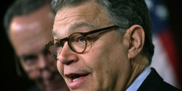 WASHINGTON, DC - JANUARY 20: U.S. Sen. Al Franken (D-MN) (R) speaks as Sen. Charles Schumer (D-NY) (L) looks on during a news conference January 20, 2015 on Capitol Hill in Washington, DC. The legislators will push amendment to ensure the Keystone XL pipeline will be build by U.S.-made steel. (Photo by Alex Wong/Getty Images)