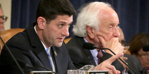 WASHINGTON, DC - APRIL 22: Committee chairman U.S. Rep. Paul Ryan (R-WI) (L) as ranking member Rep. Sander Levin (D-MI) (R) listens during a hearing before House Ways and Means Committee April 22, 2015 on Capitol Hill in Washington, DC. The committee held the hearing on 'Expanding American Trade with Accountability and Transparency.' (Photo by Alex Wong/Getty Images)