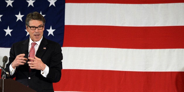 NASHUA, NH - APRIL 17: Former Texas Gov. Rick Perry speaks at the First in the Nation Republican Leadership Summit April 17, 2015 in Nashua, New Hampshire. The Summit brought together local and national Republicans and was attended by all the Republicans candidates as well as those eyeing a run for the nomination. (Photo by Darren McCollester/Getty Images)